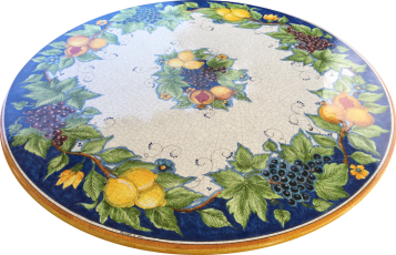 Table en pierre de lave émaillée Décor:Frutta blu (alpes maritimes, Le rouret 06)